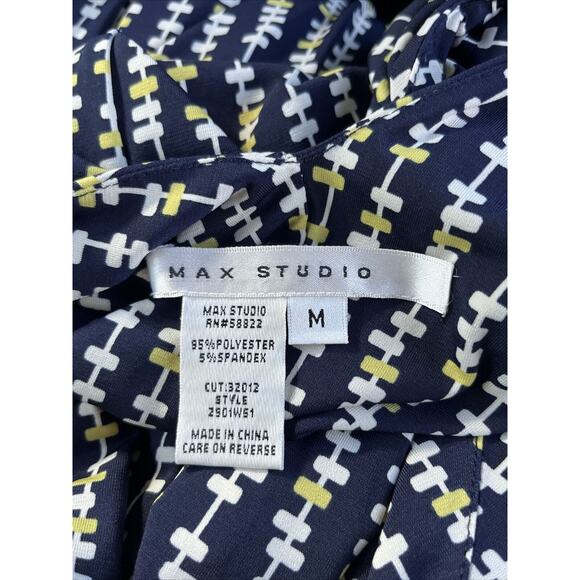 Max Studio Twist Front Halter Dress Blue White Yellow Size Medium - Picture 7 of 13